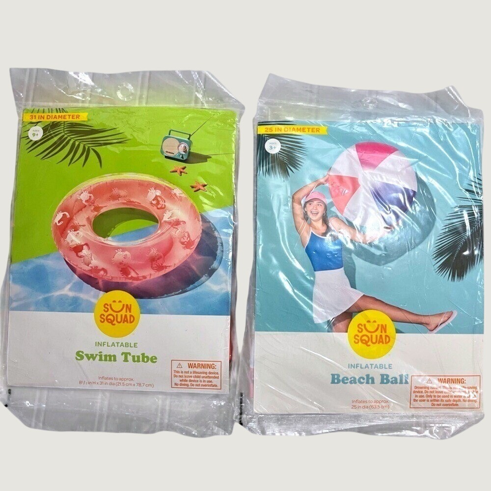 Sun Squad Swim Tube And Beach Ball Set Crab Colorful New In Package
